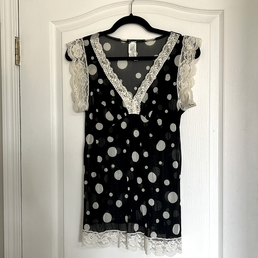 Polka dot & lace sheer top